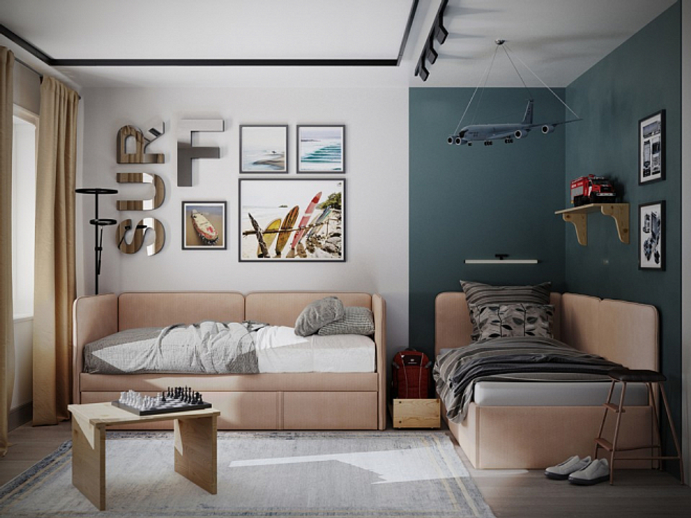 90-200 Кровать Bruno-Софа с выкатным ящиком Casa Сапфировый
