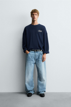 ZARA ТОЛСТОВКА С НАДПИСЯМИ, ЧЕРНИЛЬНО-СИНИЙ