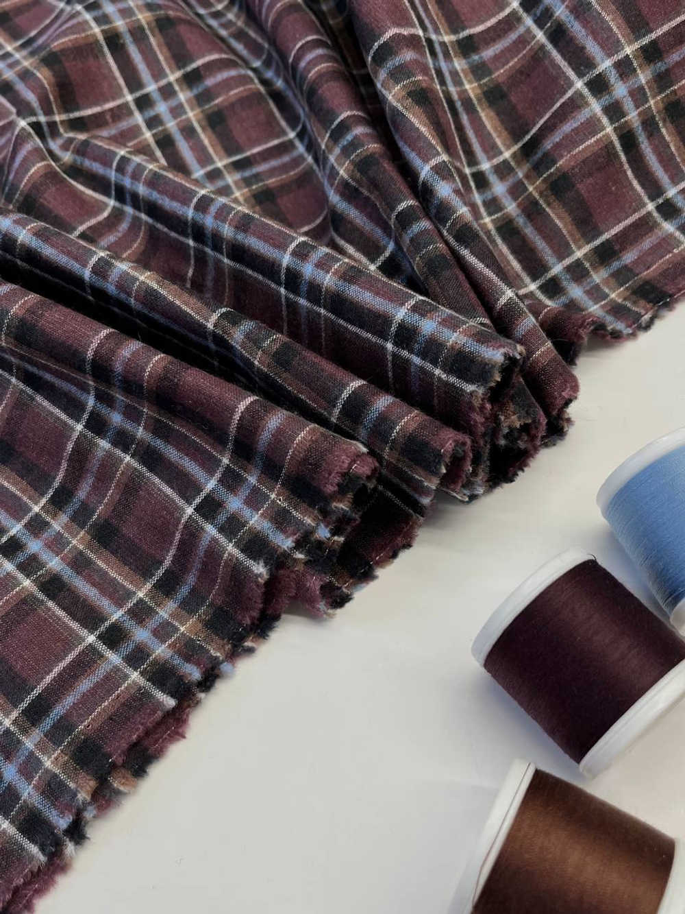 Хлопок со льном баклажановый в клетку