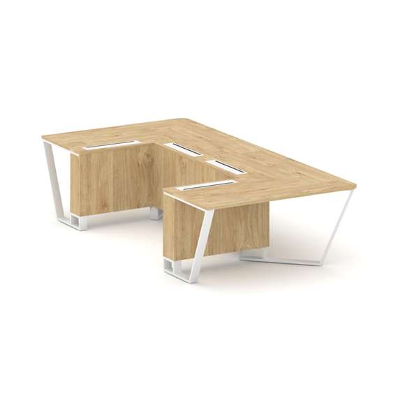 Steel Meet Стол переговорный П-образный KDK-PR.B.SP-07P Тиквуд Светлый/Металл Белый 1600*3200*750