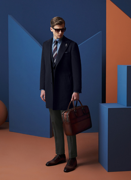 Мужское тёмно-синее двубортное пальто