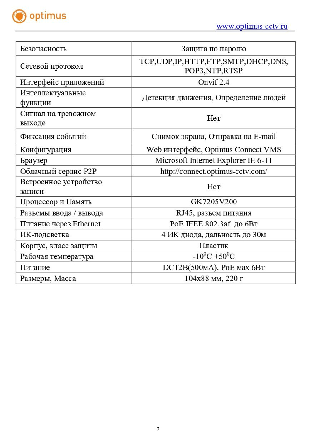 Видеокамера Optimus IP-S022.1(2.8)P_V.1
