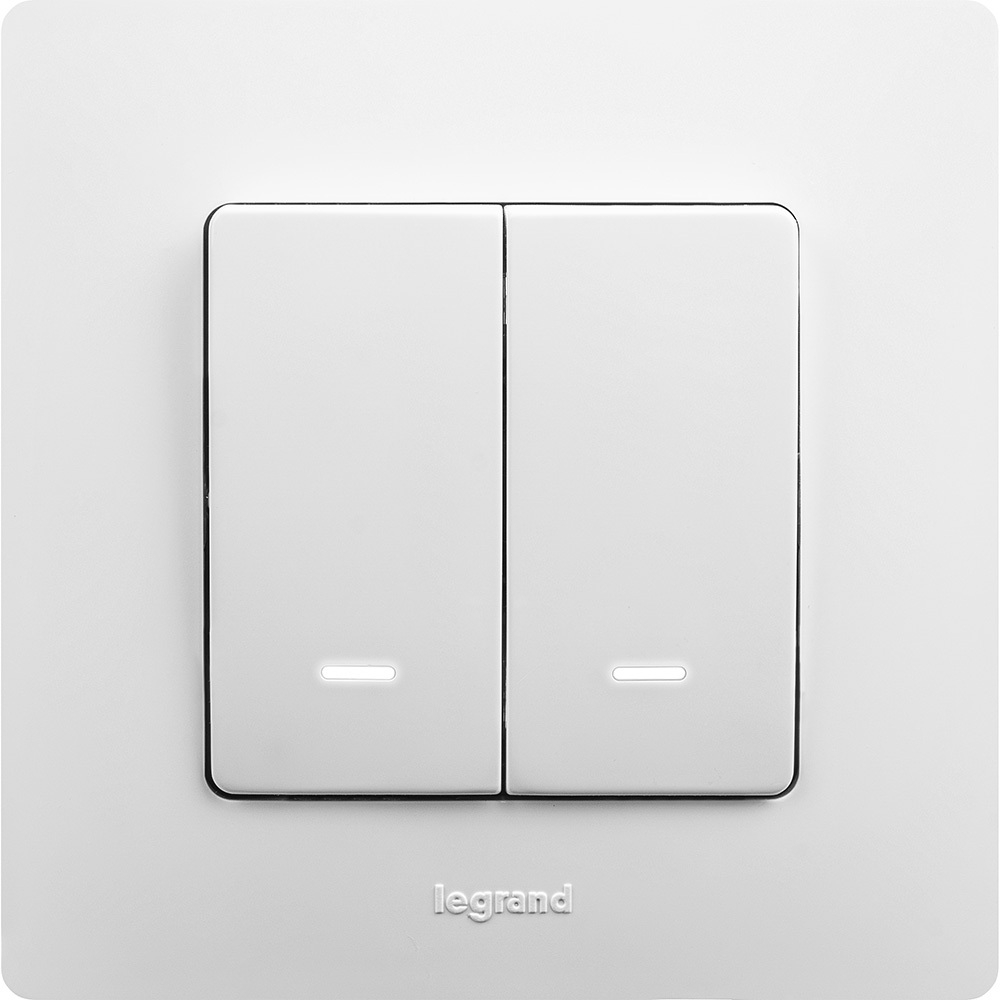 Выключатель 2х-клавишный с подсветкой/индикацией 10А 250В белый ETIKA Legrand