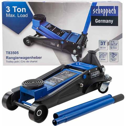 Домкрат подкатной гидравлический Scheppach низкопрофильный двухпоршневой с резиновой накладкой 3т h min 135мм, h max 465мм Sch-T83505(58945)