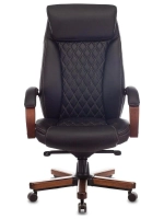 Кресло руководителя Бюрократ T-9924WALNUT черный, кожа, с подголов. крестовина металл/дерево