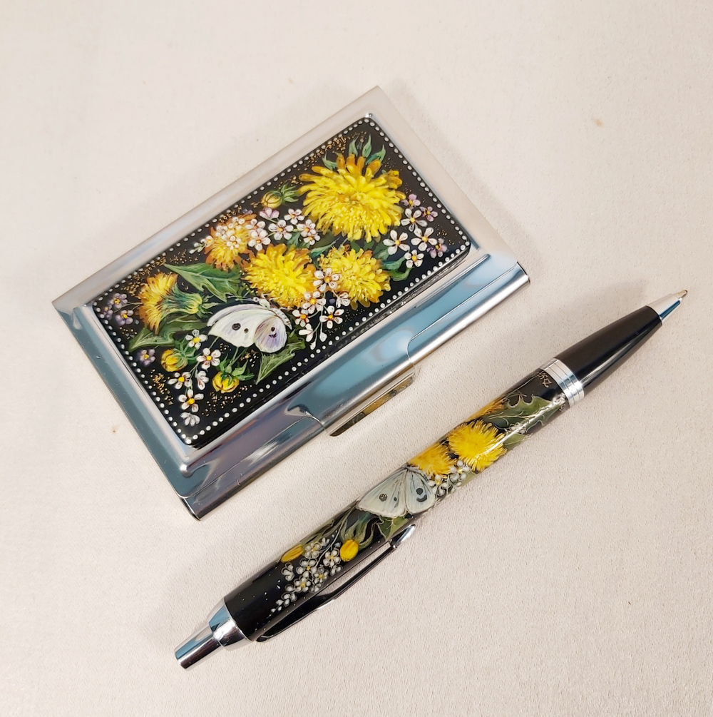 Набор подарочный "Одуванчики" №2 (визитница персональная, ручка Паркер)