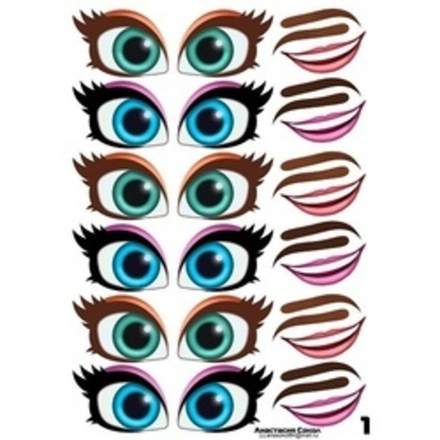 Наклейки Глаза, Рты № 1, 6 компл., 1 лист.