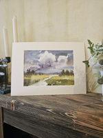 Картина акварельная авторская в паспарту 21х30 см на стену для интерьера "Летний пейзаж"