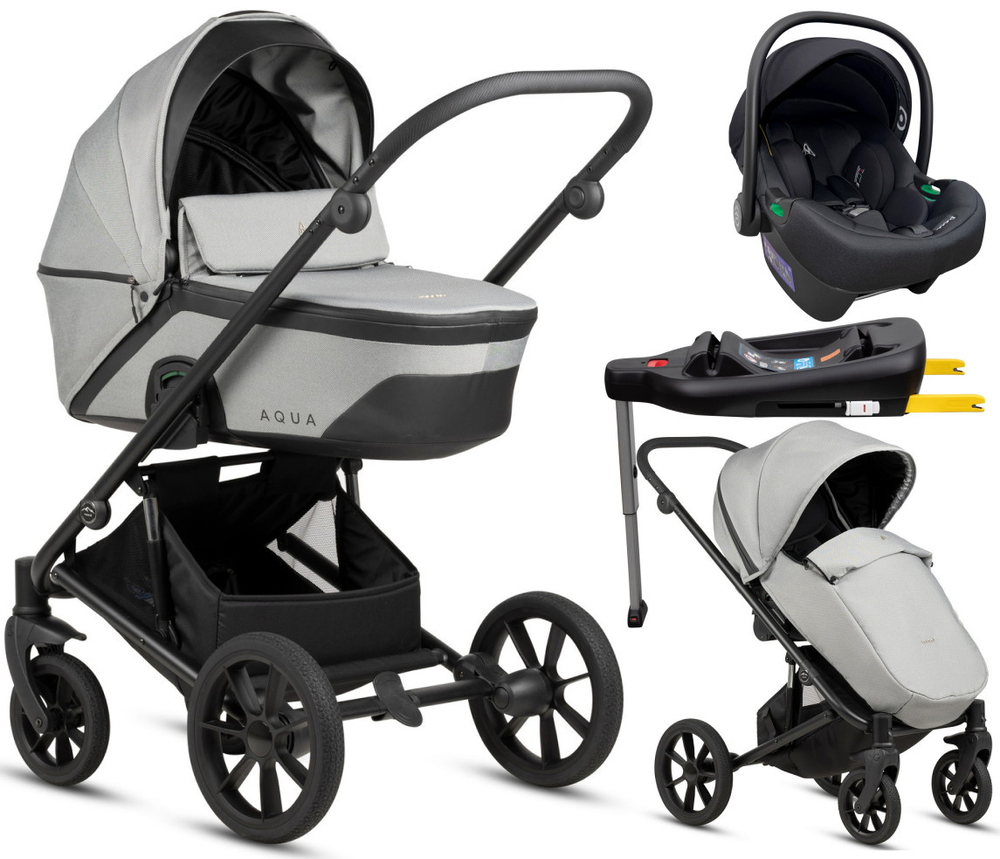 Детская коляска Noordi Aqua V2 4 в 1 с автокреслом Terra Edusky Black и базой 1482602 Light Grey