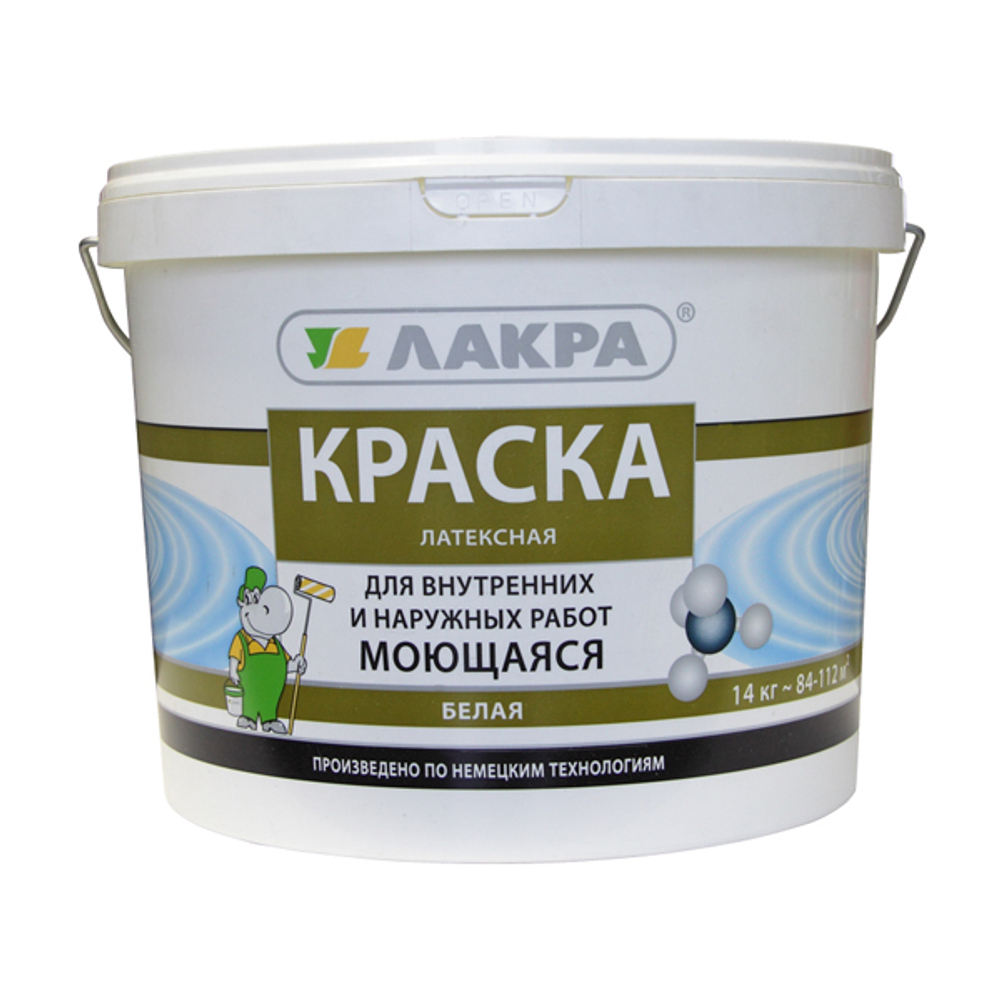 Краска интерьерная латексная моющаяся ЛАКРА Белая матовая (14кг)