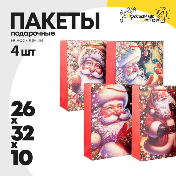 
          пакет 26 х 32 х 10 подарочный 4шт новогодний набор (красный)