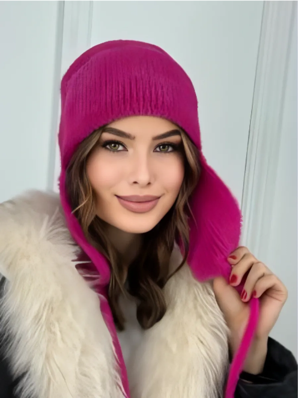 шапка ушанка осенняя-зимняя вязаная с ушками