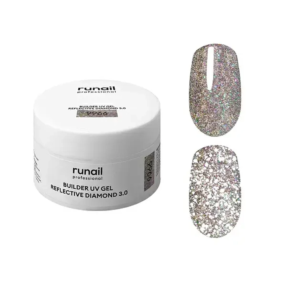 Гель светоотражающий BUILDER UV GEL REFLECTIVE DIAMOND 3.0 RuNail, 15г №9966