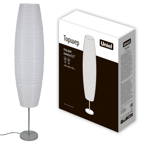 UML-T410 2хE27 WHITE Торшер напольный под две лампы Е27, 2х60W. Механический выключатель. Белый. ТМ Uniel