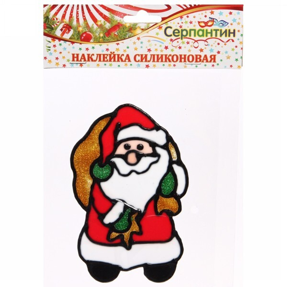 Наклейка на стекло 15*18 см,»Дед Мороз с мешком подарков»