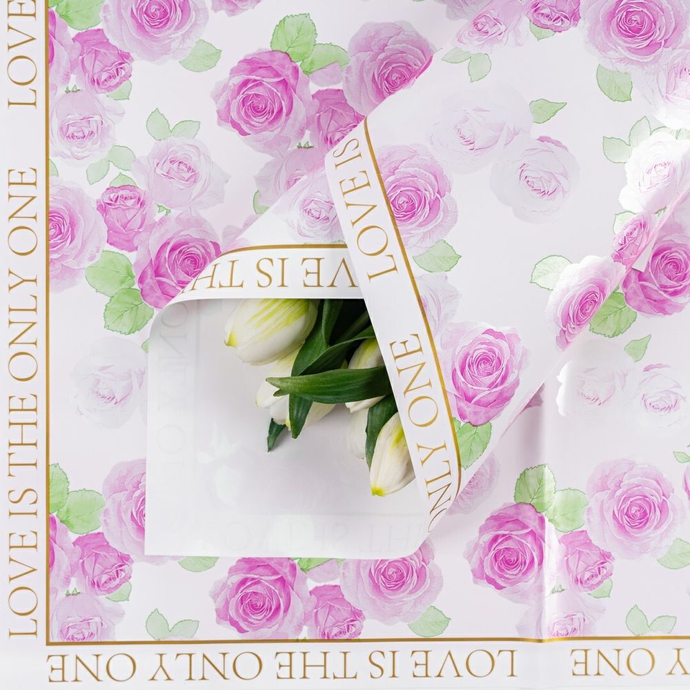 Пленка ЛИСТ "Нежность роз" 57*57см Белая/20шт