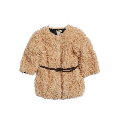 Пальто пушистое детское однотонное с плетеным поясом