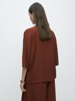 Massimo Dutti Рубашка с драпировкой, апельсиновый