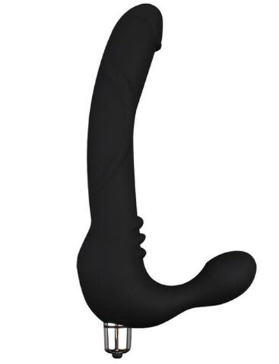 Черный безремневой страпон с вибрацией Strap On Cavalier - 24 см. (Цвет: черный)