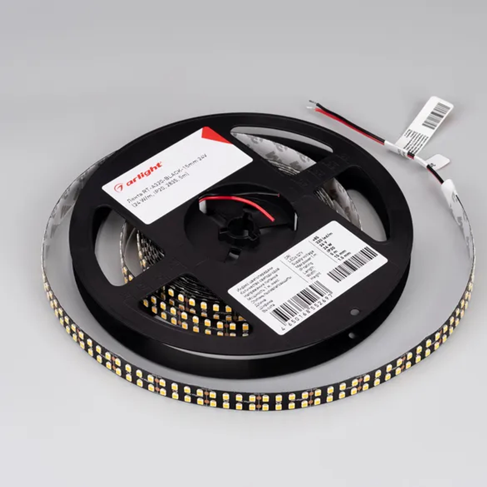 Светодиодная лента RT-A320-BLACK-15mm 24V Warm3000 CRI98 (24 W/m, IP20, 2835, 5m) (Arlight, -) 032615(2)
