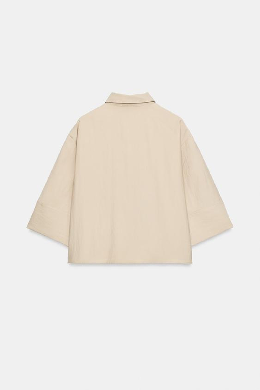 ZARA УКОРОЧЕННАЯ РУБАШКА С ШИРОКИМИ РУКАВАМИ, БЕЖЕВЫЙ