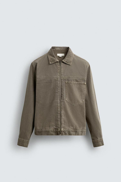 ZARA ДЖИНСОВАЯ КУРТКА-РУБАШКА НА МОЛНИИ, РЫЖЕВАТО-КОРИЧНЕВЫЙ