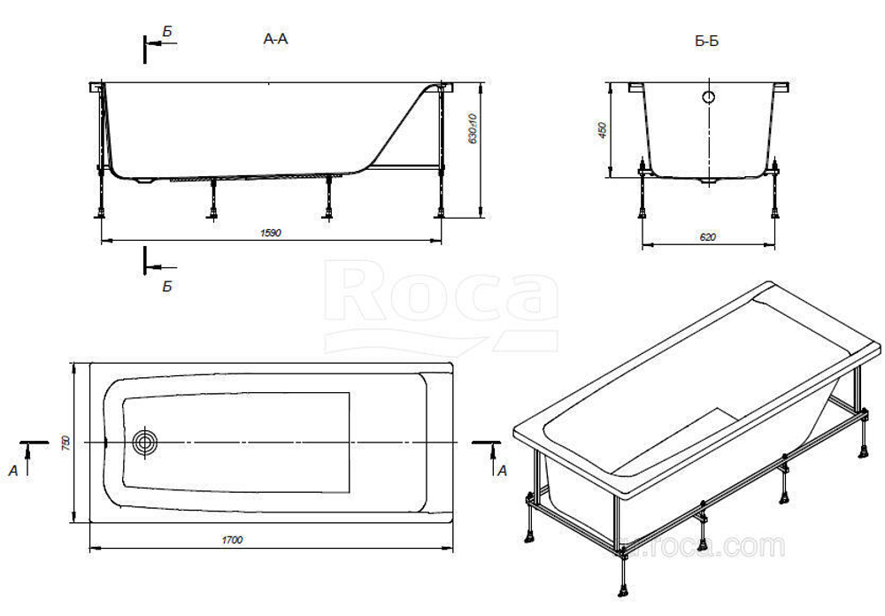 Акриловая ванна Roca Elba 170х75 прямоугольная белая 248507000