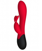 Красный вибратор Gemini с клиторальным стимулятором и нагревом - 20,8 см.