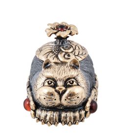 Народные промыслы AM-3955 Шкатулка «Кот в цветах» (латунь, янтарь)