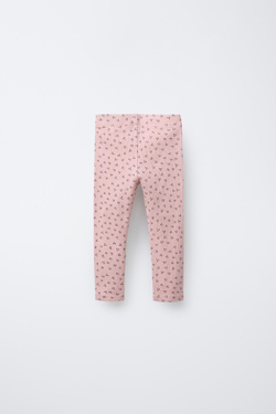 ZARA ЛЕГИНСЫ ИЗ ТРИКОТАЖА В РУБЧИК С ПРИНТОМ, ЦВЕТ РОЗОВОГО ДЕРЕВА