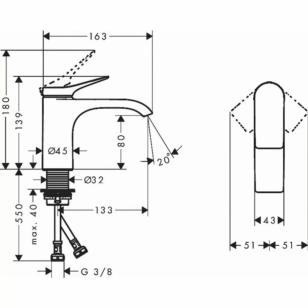 Смеситель для раковины Hansgrohe Vivenis 75012670 черный матовый