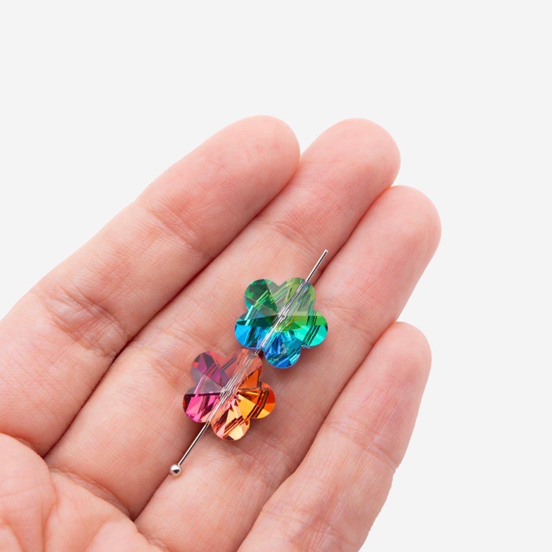 Кристалл-цветочек с продольным отверстием, оттенок "Манго-маракуйя", 13*14мм