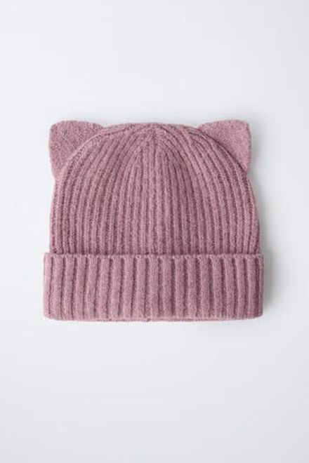 ZARA ТРИКОТАЖНАЯ ШАПКА С УШКАМИ, РОЗОВЫЙ