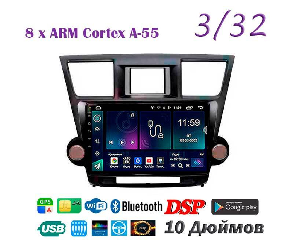 Topway TS18 3+32GB 8 ядер для Toyota Highlander 2007-2013