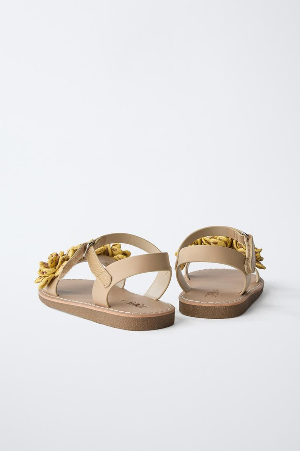 ZARA САНДАЛИИ С ЦВЕТОЧНЫМИ АППЛИКАЦИЯМИ, ПЕСОЧНО-КОРИЧНЕВЫЙ