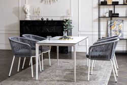 "Малага" обеденная группа на 4 персоны со стульями "Марсель", каркас белый, роуп светло-серый