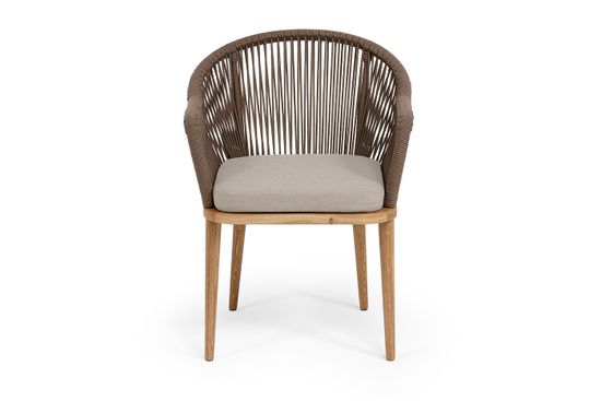 "Лион" стул плетеный из роупа, основание дуб, роуп коричневый круглый, ткань бежевая 15052