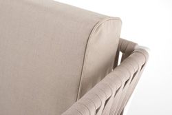 "Касабланка" диван 2-местный плетеный из роупа, каркас алюминий белый муар, роуп бежевый 20мм, ткань бежевая 035