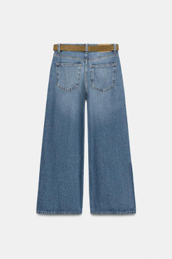 ZARA ДЖИНСЫ WIDE LEG CROPPED С ВЫСОКОЙ ПОСАДКОЙ И ПОЯСОМ Z.08, ВЫЦВЕТШИЙ СИНИЙ