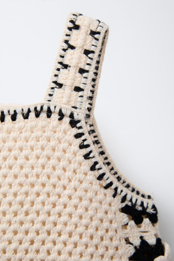 ZARA ТРИКОТАЖНОЕ ПЛАТЬЕ ИЗ КРУЖЕВА КРОШЕ С ЦВЕТОЧНЫМ УЗОРОМ, ЭКРЮ/ЧЕРНЫЙ