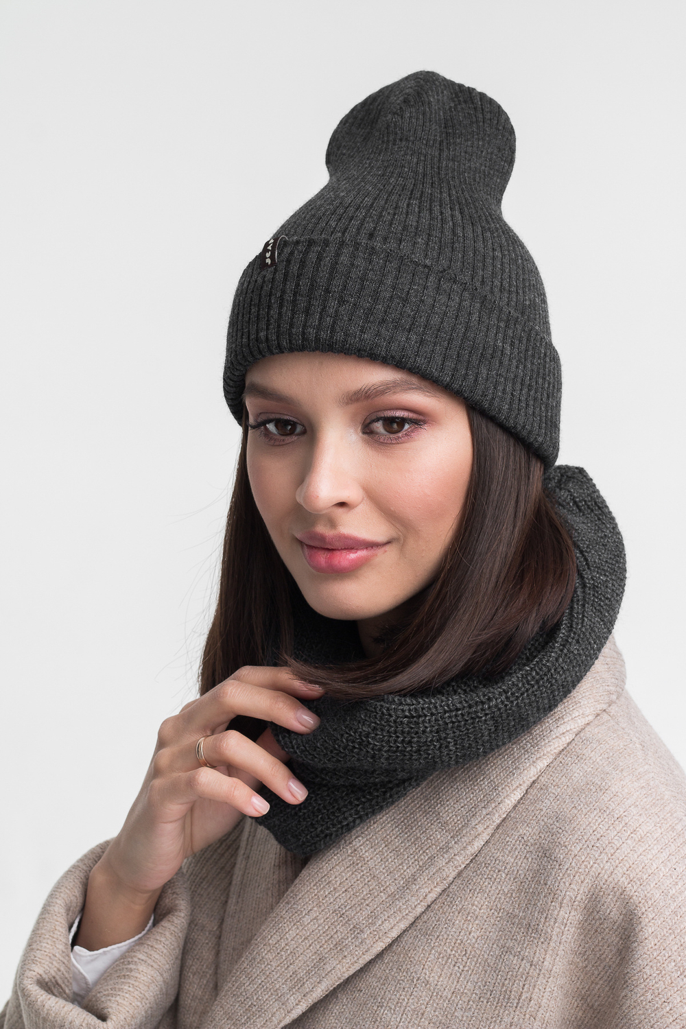 Снуд-резинка вязаный (Черный меланж)