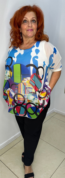 Яркая летняя туника-двойка с оригинальным принтом