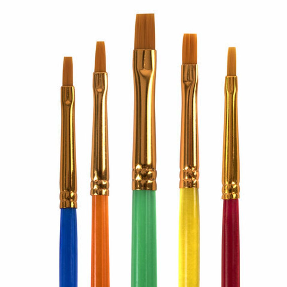 Кисти СИНТЕТИКА набор 5 шт. (плоские № 1, 2, 3, 4, 5), пакет с европодвесом, ЮНЛАНДИЯ, 201077