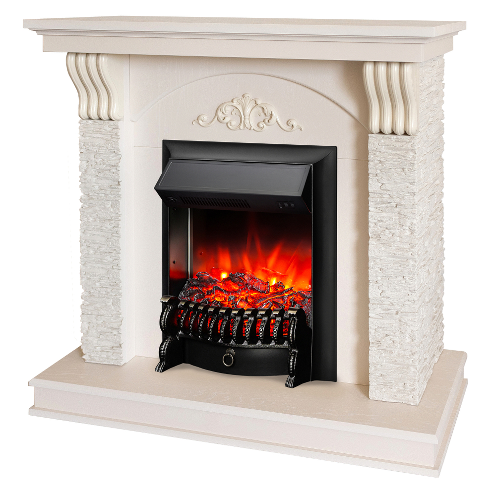 Каминокомплект Real Flame Corfino WT с очагом Fobos Lux Black (без пульта)