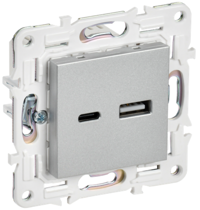 SKANDY Розетка USB A+C 3,1А SK-R14S серебряный IEK