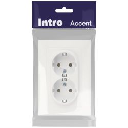 Розетка Intro Accent 6-205-01М двойная с заземлением 2X2P+E Schuko 16А-250В IP20 СУ AL/CU белый матовый | Intro