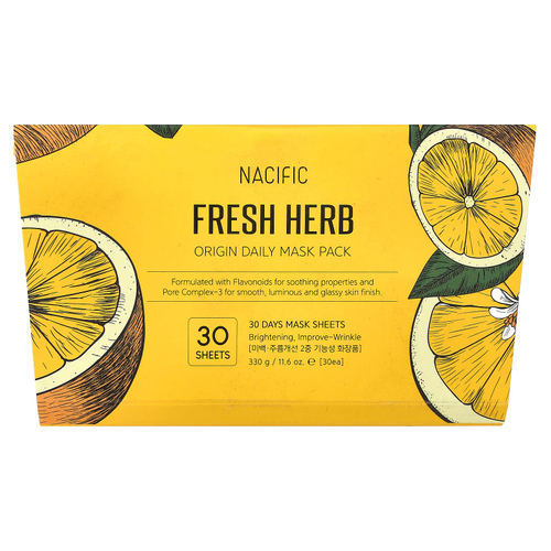 Nacific, Fresh Herb, Daily Beauty Mask Pack, 30 листовых масок, 330 г (11,6 унции)