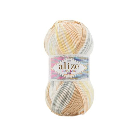 Хеппи беби НЬЮ мультиколор (Happy baby NEW-multi color) пряжа Alize 10%бамбук 90%акрил 5х100г/320м 52999 белый-жёлтый-персиковый-бежевый-серый