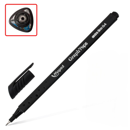 Ручка капиллярная (линер) MAPED (Франция) "Graph' Peps", 1шт, ЧЕРНАЯ, трехгранная, корпус черный, линия письма 0,4 мм, 749111