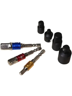 Набор торцевых головок, набор адаптеров для торцевых головок 1/4", 3/8", 1/2", комплект 7 шт, черный